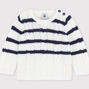 Toddler Petit Bateau Cable Knit Striped Sweater